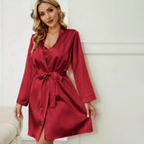 Silk Nightgown silk slip And silk robe women Luxurious silk two piece set red silk robe - slipintosoft