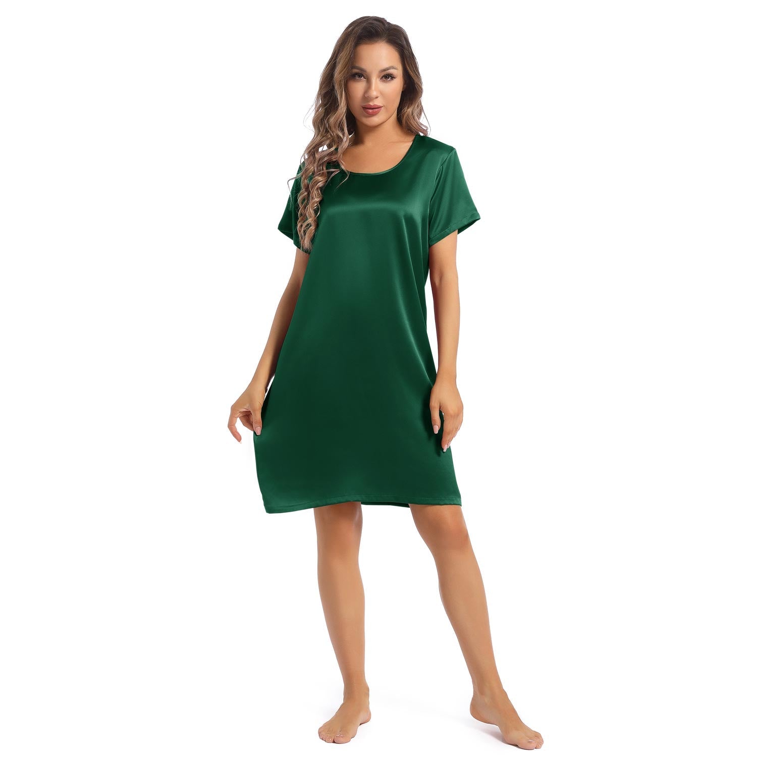 Women Silk Nightgown Short Sleeves Ladies Silk Night Dress - slipintosoft