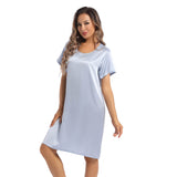 Women Silk Nightgown Short Sleeves Ladies Silk Night Dress - slipintosoft