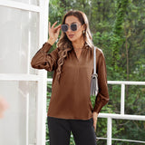 Women's Silk Shirts V Neck Long Sleeves Casual Work Tops