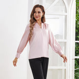 Women's Silk Shirts V Neck Long Sleeves Casual Work Tops