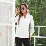 Women's Silk Shirts V Neck Long Sleeves Casual Work Tops