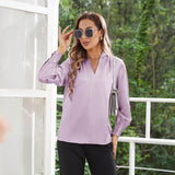 Women's Silk Shirts V Neck Long Sleeves Casual Work Tops