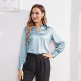 Women's Silk Shirts V Neck Long Sleeves Casual Work Tops