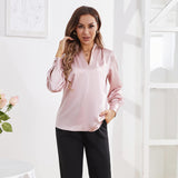 Women's Silk Shirts V Neck Long Sleeves Casual Work Tops