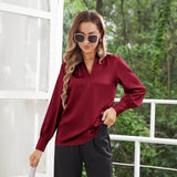 Women's Silk Shirts V Neck Long Sleeves Casual Work Tops