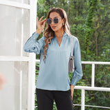 Women's Silk Shirts V Neck Long Sleeves Casual Work Tops