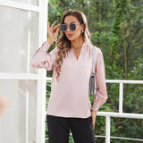 Women's Silk Shirts V Neck Long Sleeves Casual Work Tops