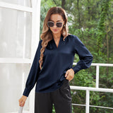 Women's Silk Shirts V Neck Long Sleeves Casual Work Tops