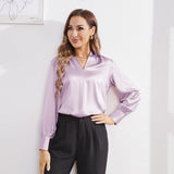 Women's Silk Shirts V Neck Long Sleeves Casual Work Tops