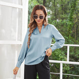 Women's Silk Shirts V Neck Long Sleeves Casual Work Tops