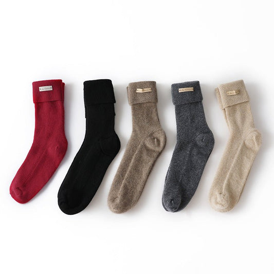 Womens Solid Cashmere Socks Warm Fluffy Mid - Calf Cashmere Socks Fall Winter