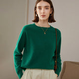 Women's Solid Crewneck Knitted Cashmere Sweater Long Sleeve Cashmere Pullover - slipintosoft