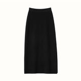 Lady Cashmere Knit Midi Skirt High Waist Textured Ribbed Sheath Dress