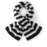 Womens Striped Cashmere Scarf Cashmere Neck Warmer Ribbed Hem Soft Bow Knot Black M