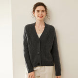 Womens Textured Cashmere Sweater V Neck Cashmere Button Cardigan Gray XS