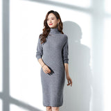 Womens Cashmere Knit Turtleneck Dress Long Sleeve Bodycon Midi Dresses