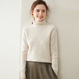 Womens Turtleneck Cashmere Sweater Chevron Knit Cashmere Pullover White XS