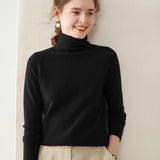 Womens Turtleneck Cashmere Sweater Long Sleeve Cashmere Knit Pullover Black XS