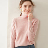 Womens Turtleneck Cashmere Sweater Long Sleeve Cashmere Knit Pullover Pink XS