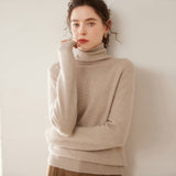 Womens Turtleneck Cashmere Sweater Long Sleeve Cashmere Pullover Rib Hem Camel XS