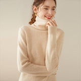 Womens Turtleneck Cashmere Sweater Long Sleeve Cashmere Pullover Rib Hem Beige XS