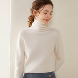 Womens Turtleneck Cashmere Sweater Long Sleeve Cashmere Pullover Rib Hem Ivory XS