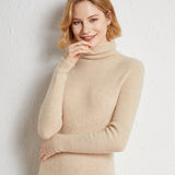 Womens Turtleneck Cashmere Sweater Ribbed Knit Cashmere Pullover Top Beige XS
