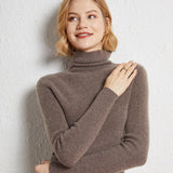 Womens Turtleneck Cashmere Sweater Ribbed Knit Cashmere Pullover Top Taupe XS