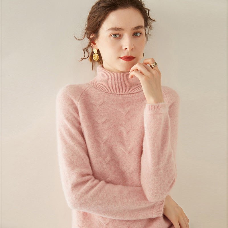 Womens Turtleneck Cashmere Sweater Textured Knit Turtleneck Pullover Pink XS