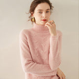 Womens Turtleneck Cashmere Sweater Textured Knit Turtleneck Pullover Pink XS