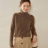 Womens Turtleneck Cashmere Sweater Textured Knit Turtleneck Pullover Taupe XS