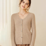 Women's V-Neck Button Cashmere Cardigan Long Sleeve Cashmere Cardigan - slipintosoft