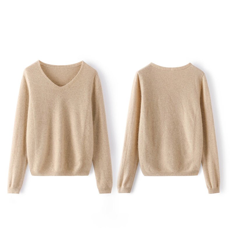 Women's V-Neck Cashmere Sweater Classic Long Sleeve Warm Cashmere Sweater - slipintosoft