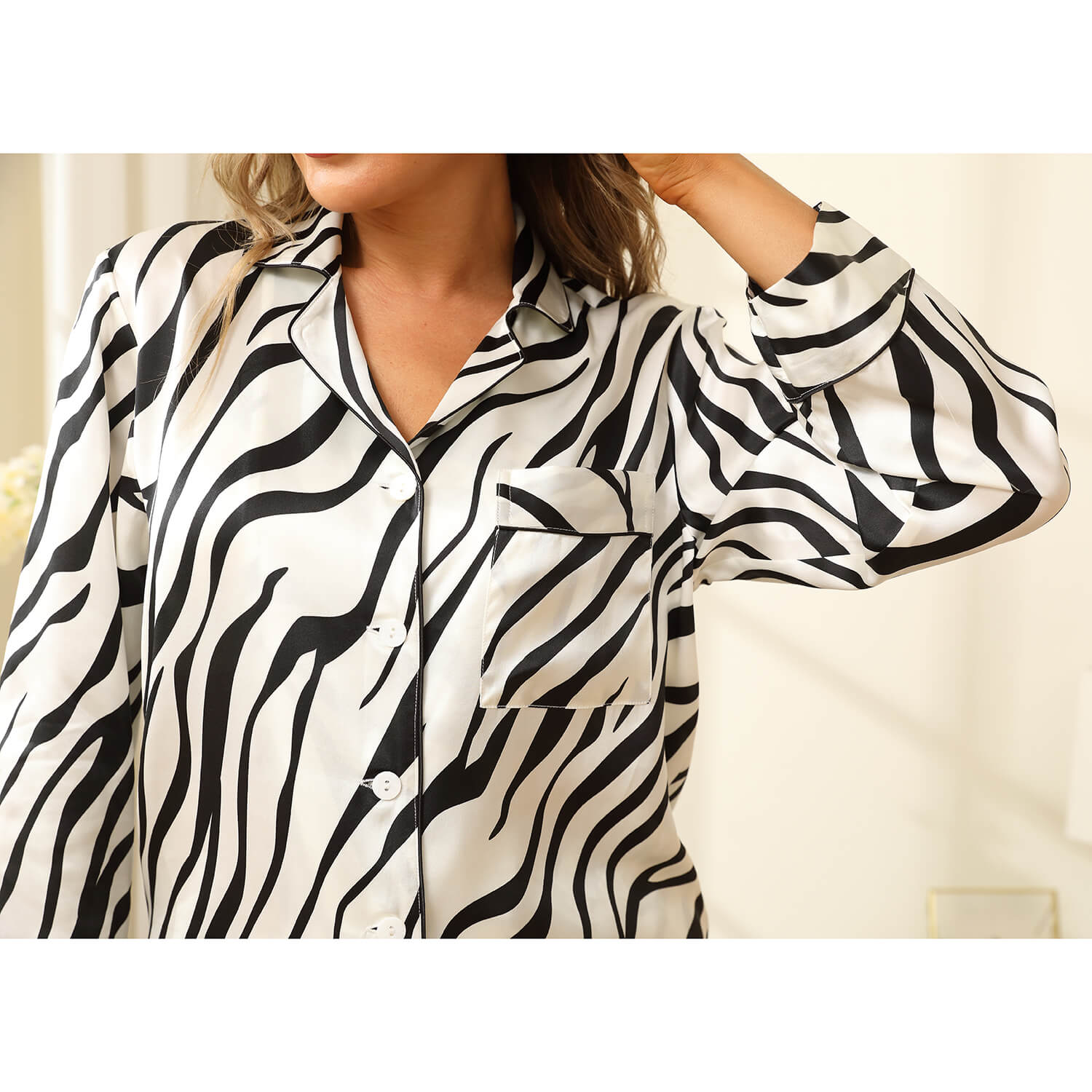 22Momme Women Silk Pajamas Set Zebra Stripe Ladies Gorgeous Silk Sleepwear - slipintosoft