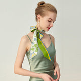 14 Momme Chic Floral Print Silk Twill Ribbon Scarf Pure Silk Scarf