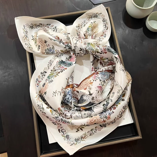 100% Pure Mulberry Silk Scarf for women Floral Scarf Square Head Scarf - slipintosoft