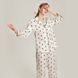19 Momme Chic Women Silk Pajamas Set  Moon Print Ladies Elegant Silk Sleepwear