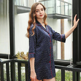19 Momme Women's 100% Long Silk Nightgown with Polka Dots Turnover Collar Ladies Nightshirt