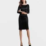 22 Momme Womens Black Slim Dress Long Sleeves Silk Straight Dress - slipintosoft