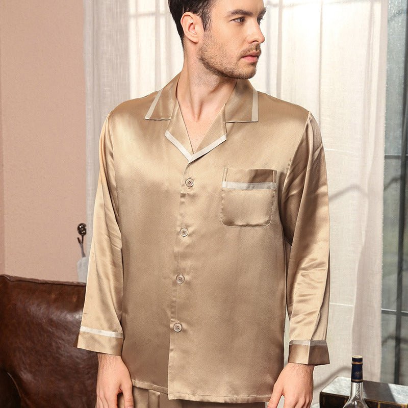 Classic Silk Pajamas Set For Men Luxury 19mm Silk Long Sleeves Sleepwear