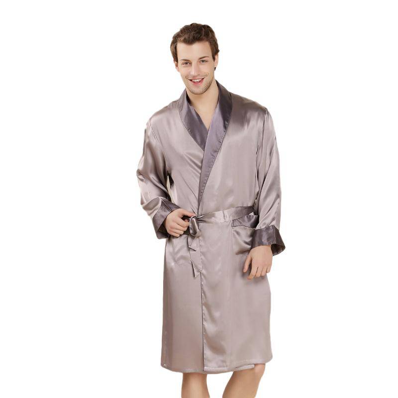 Men Silk Robe with pants Belted Silk Lounge Set Silk Bathrobe Sleepwea