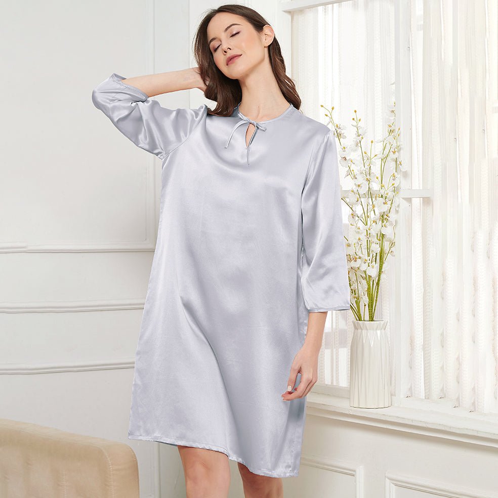 Mulberry Silk Nightgown For Women Long sleeves Silk Sleepwear Nightdress