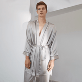 Luxury Mens Silk Robe With Pants Long Sleeves Bathrobe Sleepwear Set Silk  Kimono Robe