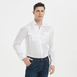 Silk Shirt For Men 100% Silk Long Sleeves Top With Two Patch Pockets