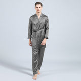22MM Long Sleeves Mens Silk Pajamas Set 2 Piece Robe & Pant Set 100% Mulberry Silk PJS