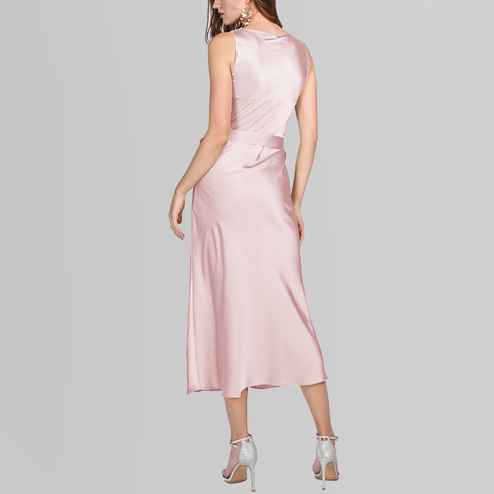 Elegant Pure Silk Ladies Length Dress Silk Cowl Neck Dress - slipintosoft