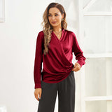Elegant Womens Silk Blouse 100% Silk Wrap Blouse Long Sleeves Loose Silk Blouse - slipintosoft