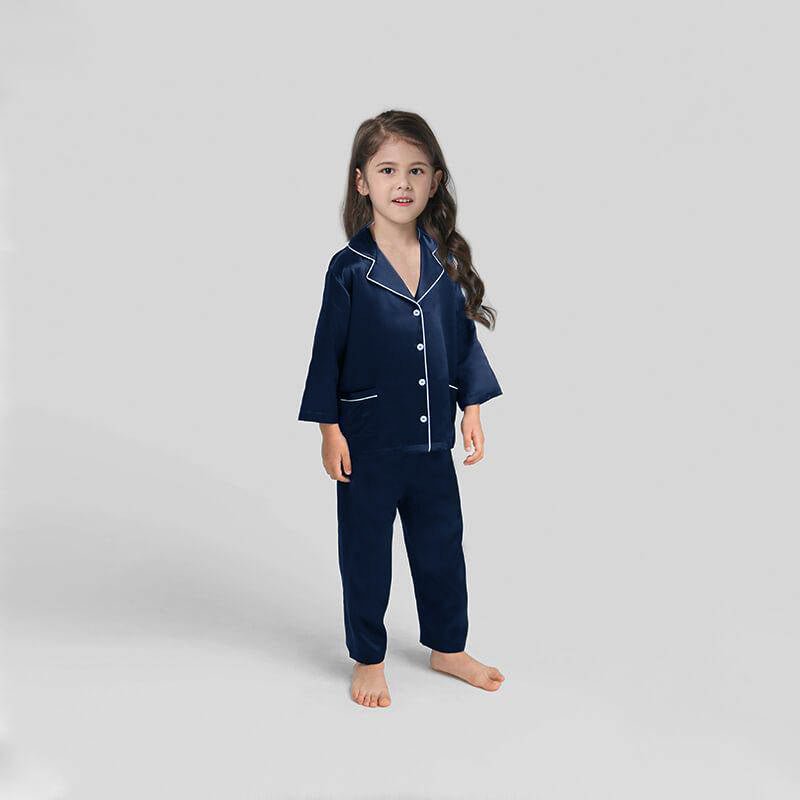 Girls silk Pajamas Set Kid's Silk Pajamas Girls' Cute Long Sleeves Silk Sleepwear - slipintosoft