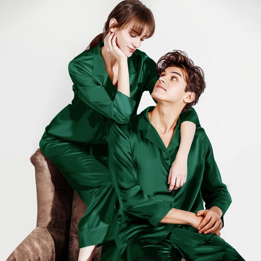 19 Momme Luxury Mulberry Silk Matching Pajamas Set Solid Color Silk Sleepwear For Couples